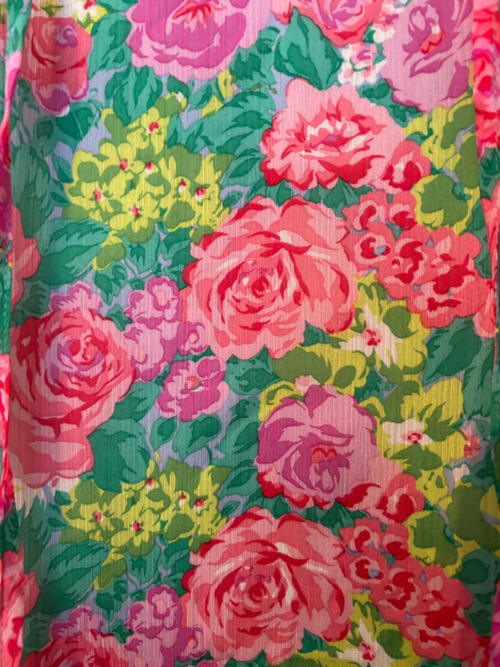 JODIFL Green Floral Tie-Neck Blouse with Pink Roses - Picture 3 of 3
